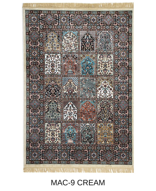 Bostan cream Persian garden panel machine-made viscose carpet, full view