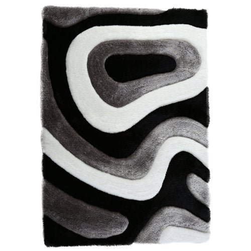 Coil Black White Shaggy Carpet – full view