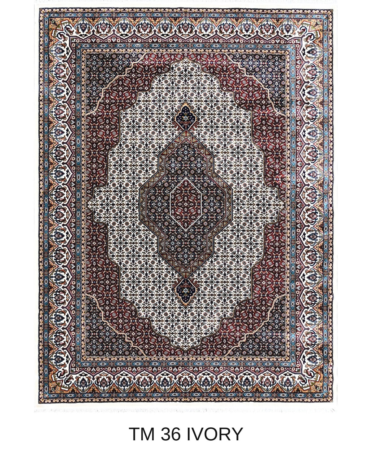 Elnaz ivory Persian medallion machine-made polyester carpet, full view