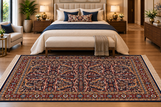 Daria navy Persian garden machine-made polyester carpet, view 2