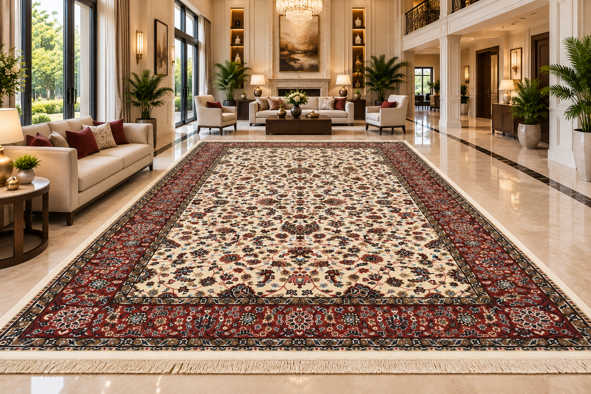 Mehrnaz cream and rust Persian floral machine-made viscose carpet, view 5