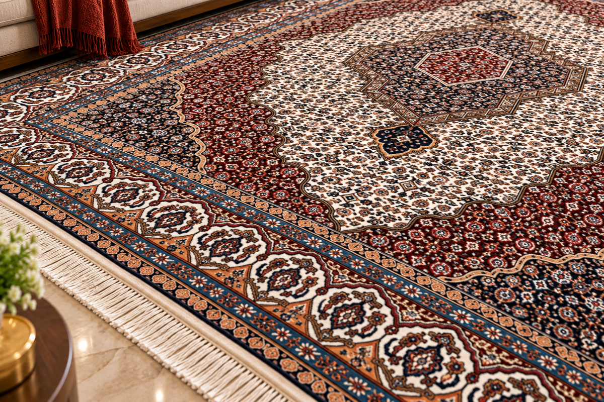 Elnaz ivory Persian medallion machine-made polyester carpet, view 6