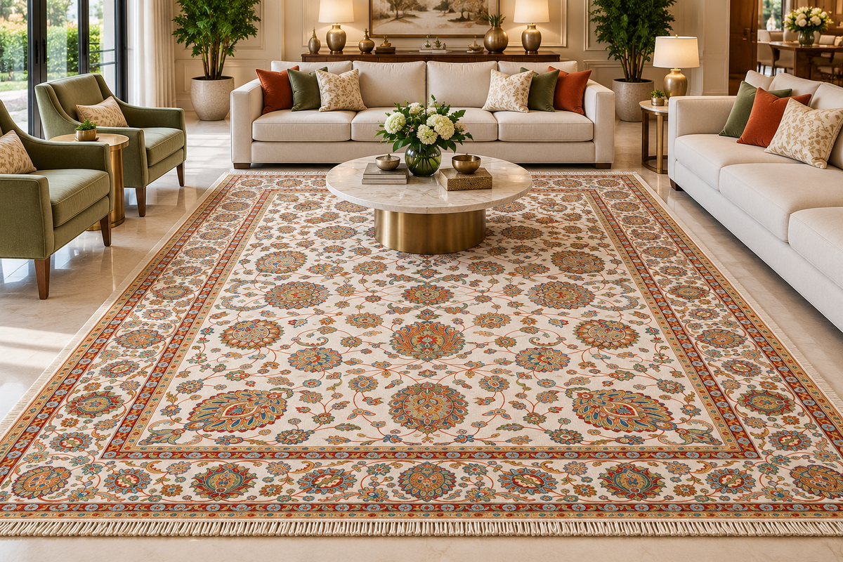 Anahita white Persian floral machine-made polyester carpet, view 3