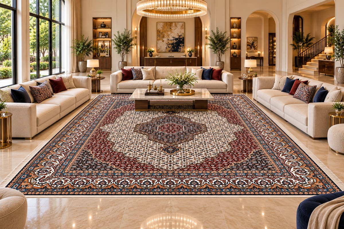 Elnaz ivory Persian medallion machine-made polyester carpet, view 3