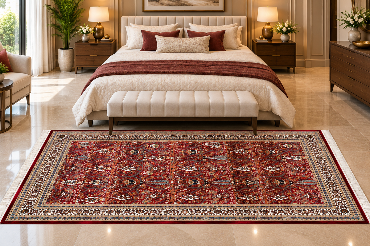 Pardis red Persian garden machine-made polyester carpet, view 5