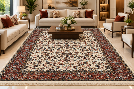 Mehrnaz cream and rust Persian floral machine-made viscose carpet, view 2