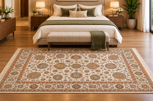 Anahita white Persian floral machine-made polyester carpet, view 2