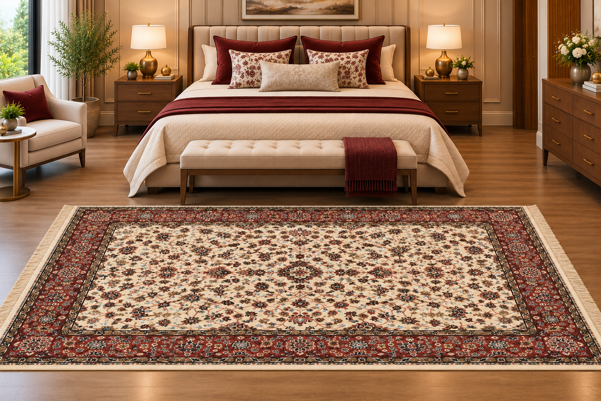 Mehrnaz cream and rust Persian floral machine-made viscose carpet, view 4