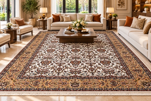 Sepideh beige and gold Persian floral machine-made polyester carpet, view 2