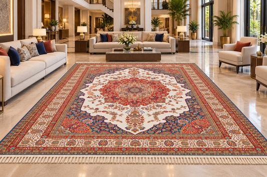 Shabnam silver Persian medallion machine-made polyester carpet, view 2