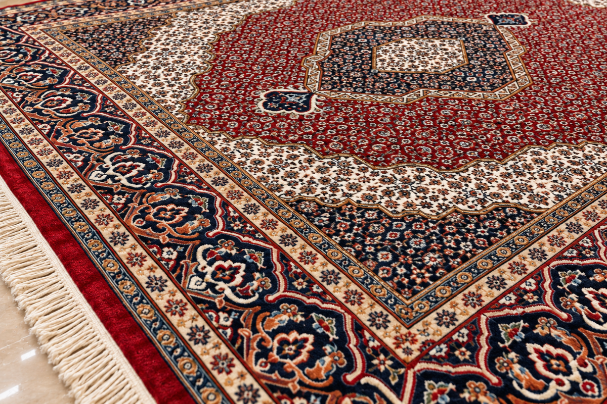 Roya red Persian medallion machine-made polyester carpet, view 6