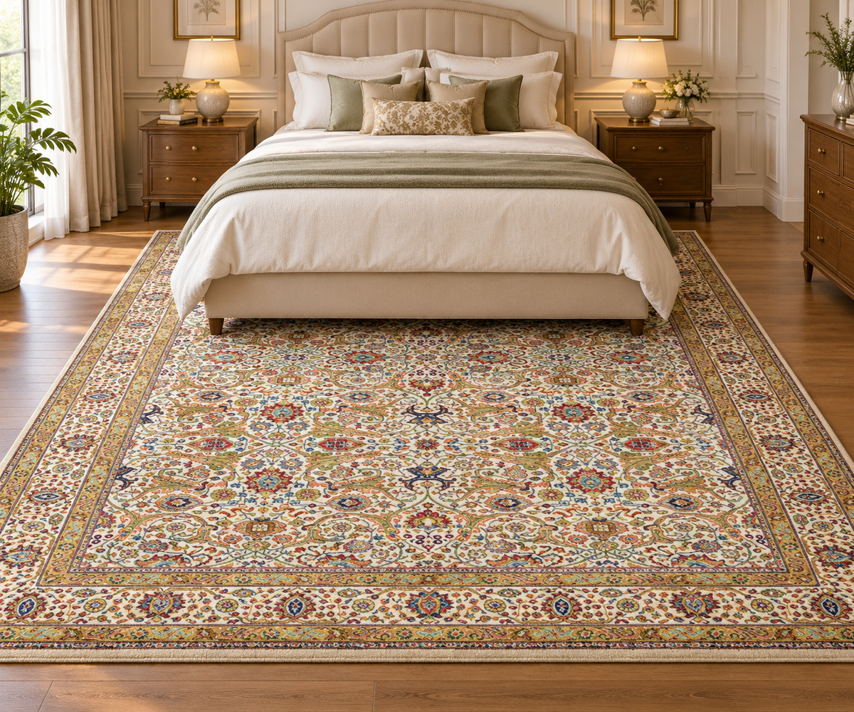 Bahar ivory Persian floral machine-made polyester carpet, view 6