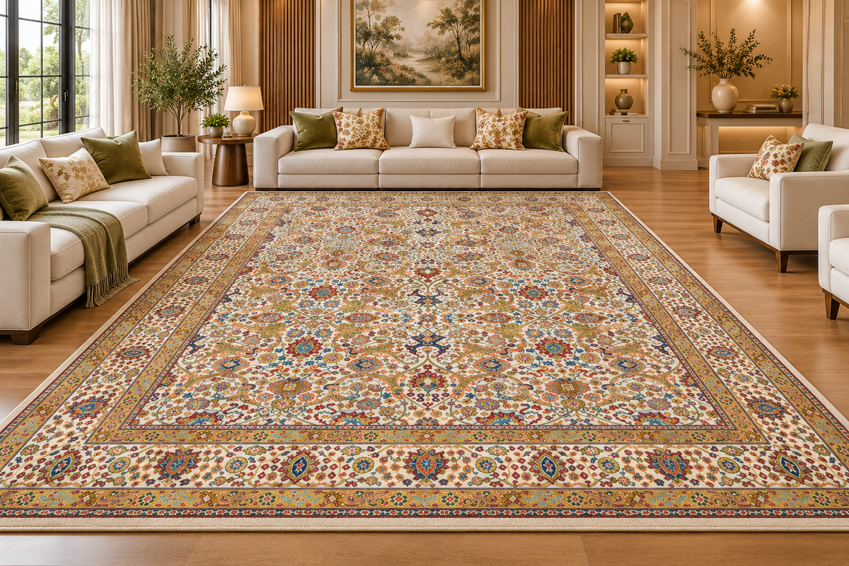 Bahar ivory Persian floral machine-made polyester carpet, view 3