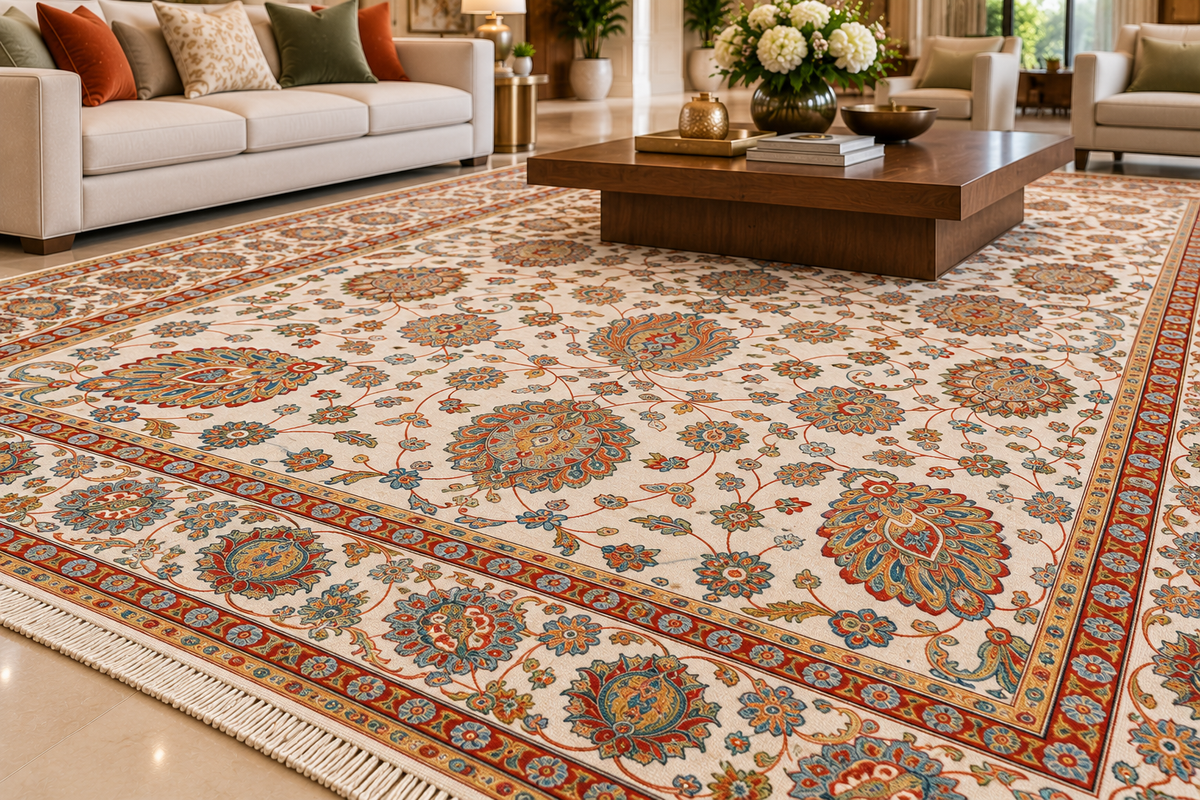 Anahita white Persian floral machine-made polyester carpet, view 4