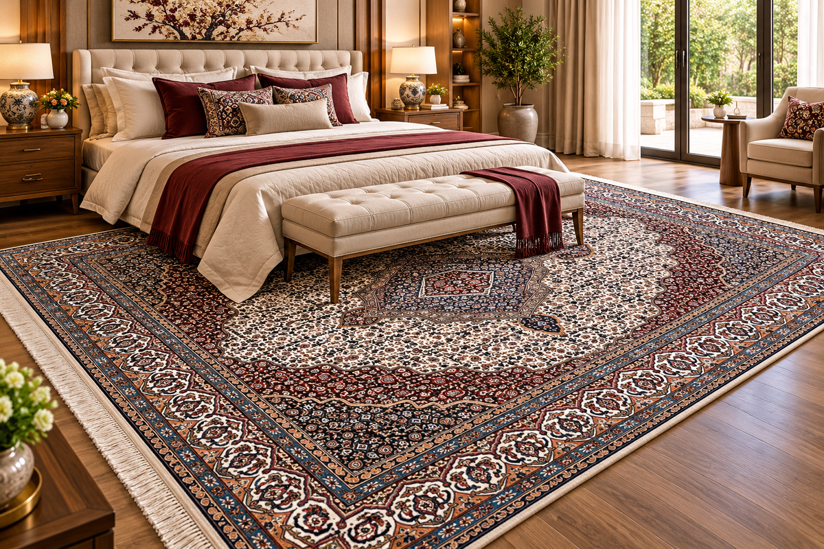 Elnaz ivory Persian medallion machine-made polyester carpet, view 2