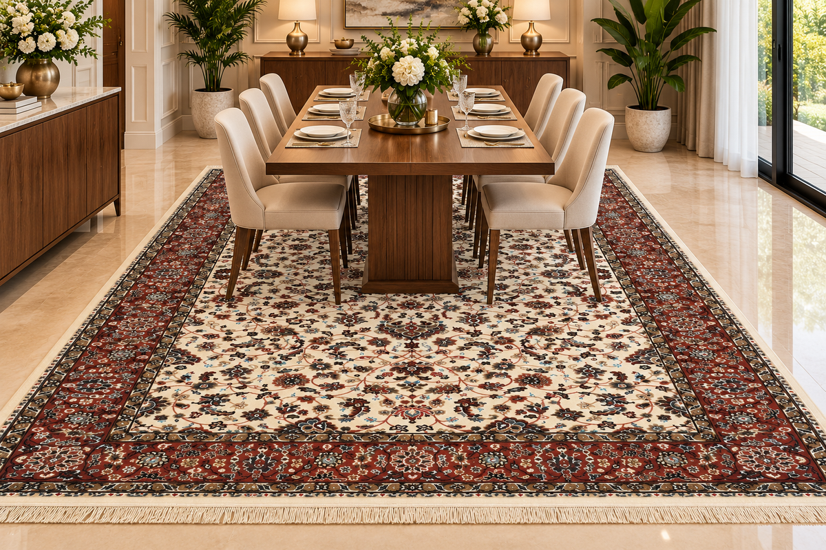 Mehrnaz cream and rust Persian floral machine-made viscose carpet, view 3