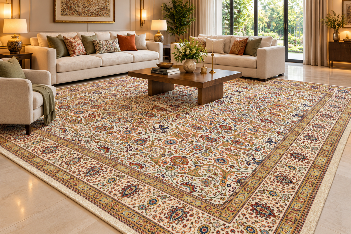 Bahar ivory Persian floral machine-made polyester carpet, view 4