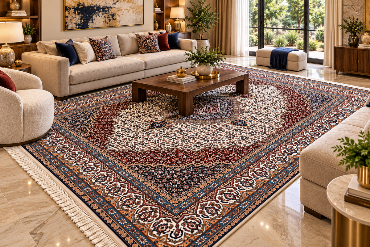 Elnaz ivory Persian medallion machine-made polyester carpet, view 5