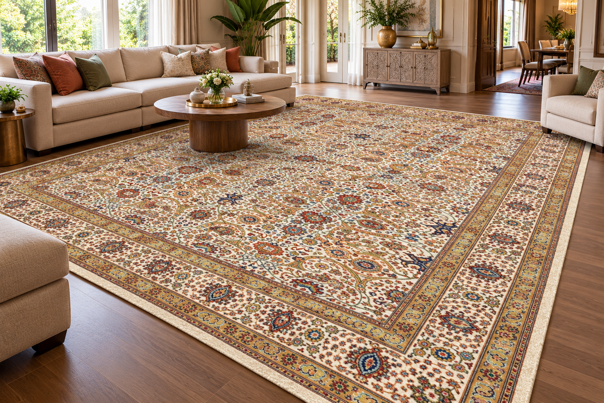Bahar ivory Persian floral machine-made polyester carpet, view 5