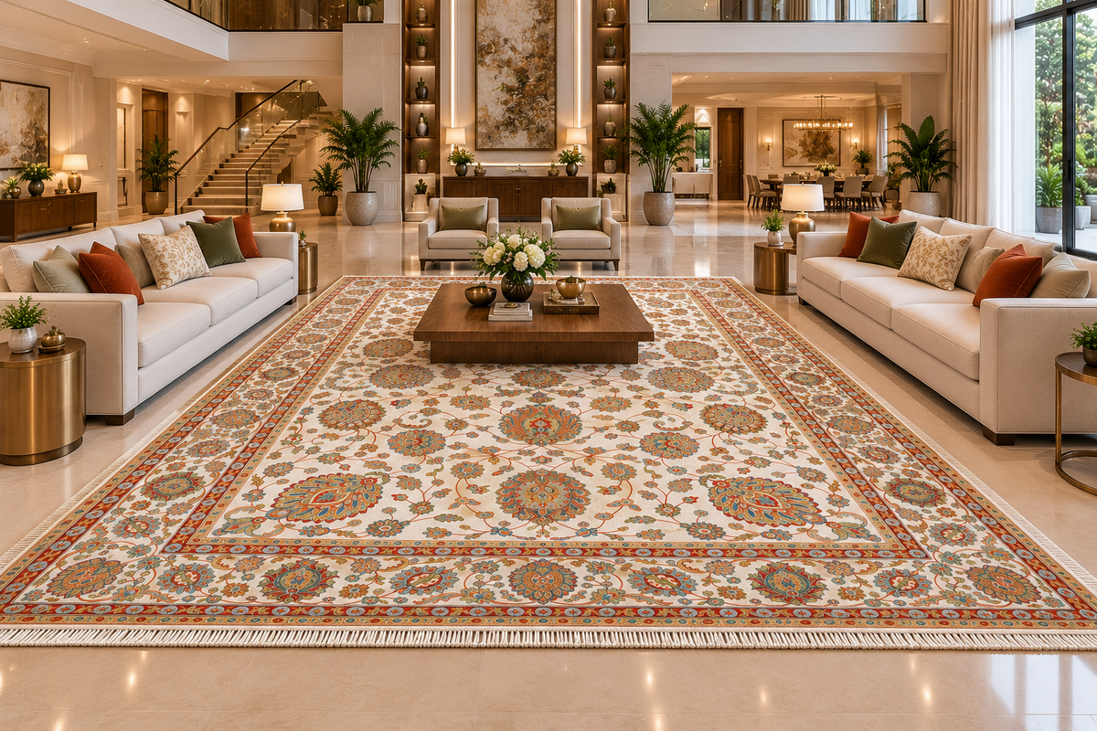 Anahita white Persian floral machine-made polyester carpet, view 5