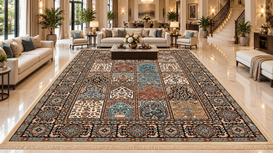 Bostan cream Persian garden panel machine-made viscose carpet, view 2