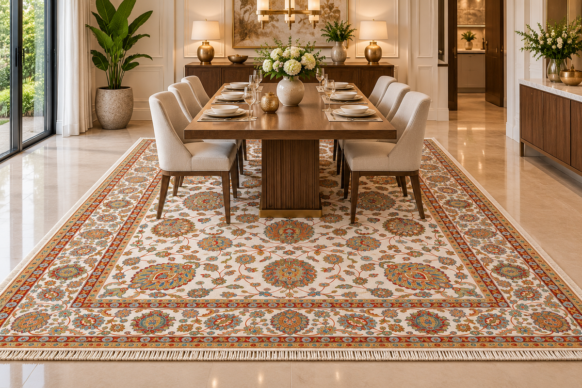 Anahita white Persian floral machine-made polyester carpet, view 6