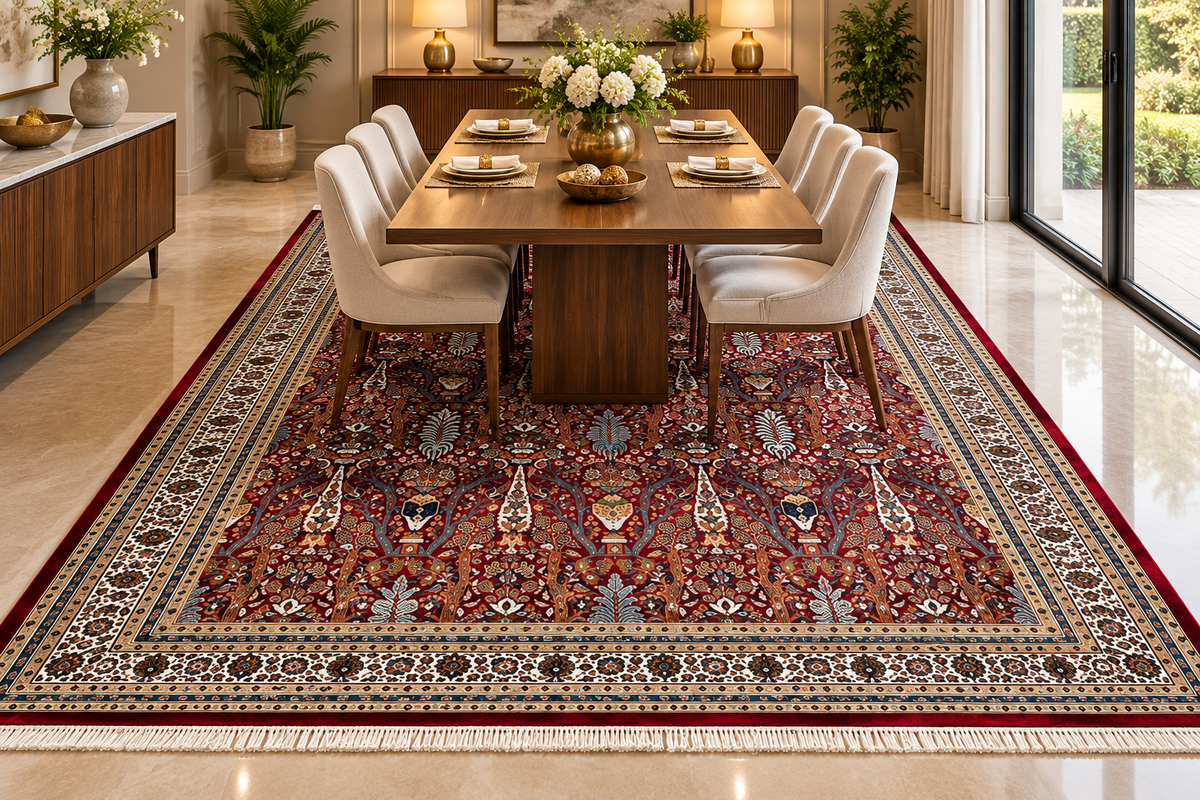 Pardis red Persian garden machine-made polyester carpet, view 3