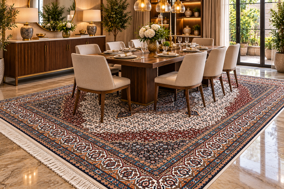 Elnaz ivory Persian medallion machine-made polyester carpet, view 4