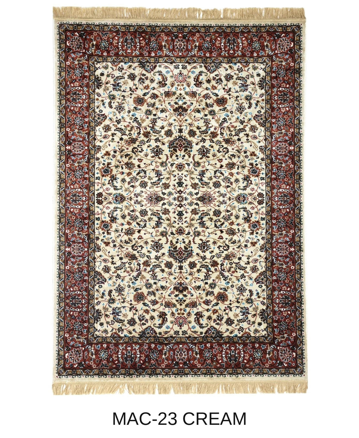 Mehrnaz cream and rust Persian floral machine-made viscose carpet, full view