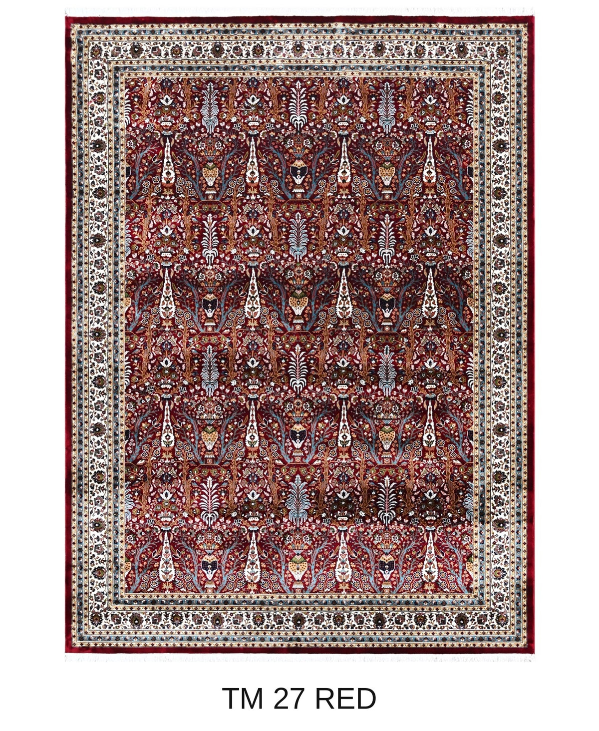 Pardis red Persian garden machine-made polyester carpet, full view